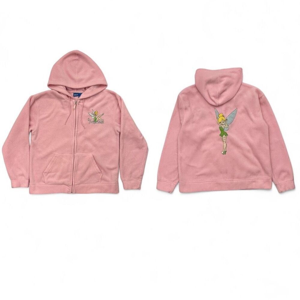 Vintage 90s Disney Tinker Bell Fleece Full Zip Hoodie Womens M Fairy Core Cozy